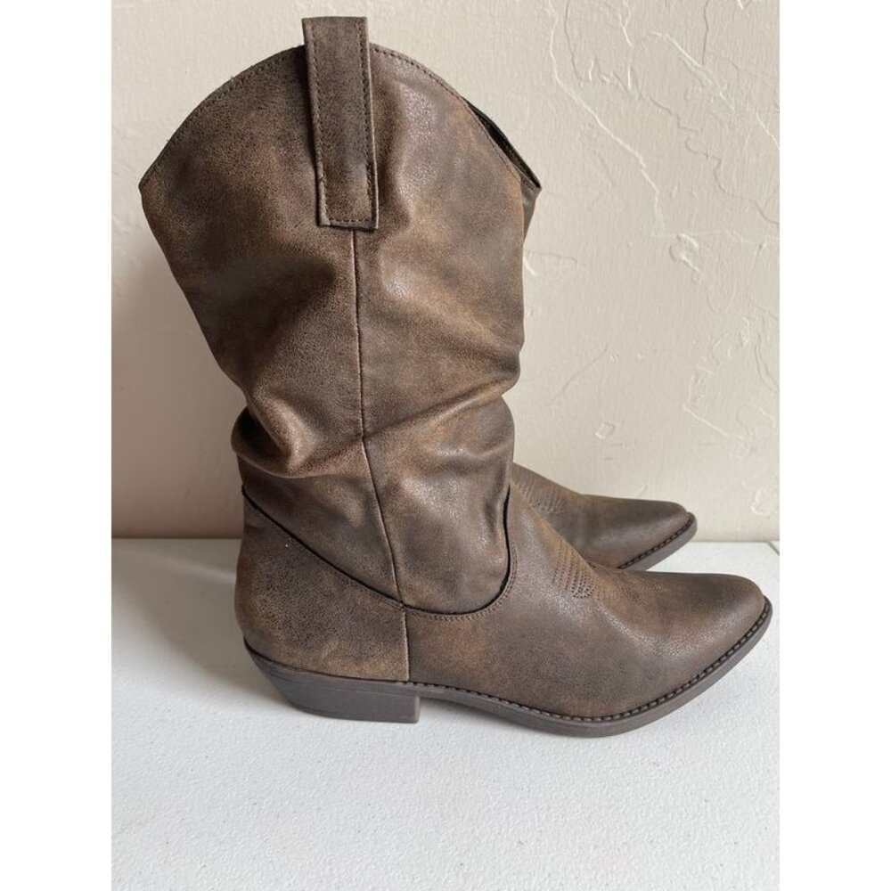 ...me Too Brown Drea Faux Leather Slouchy Western Style Mid Calf Boots Size 11